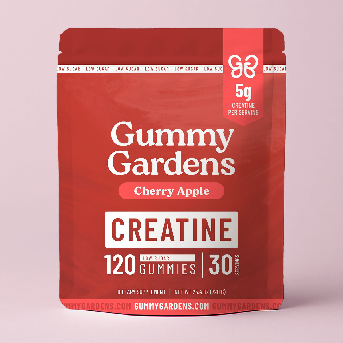 Gummy Gardens Cherry Apple low sugar creatine gummies, pouch front