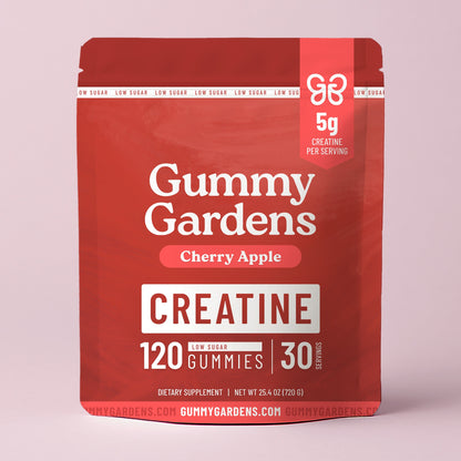 Gummy Gardens Cherry Apple low sugar creatine gummies, pouch front