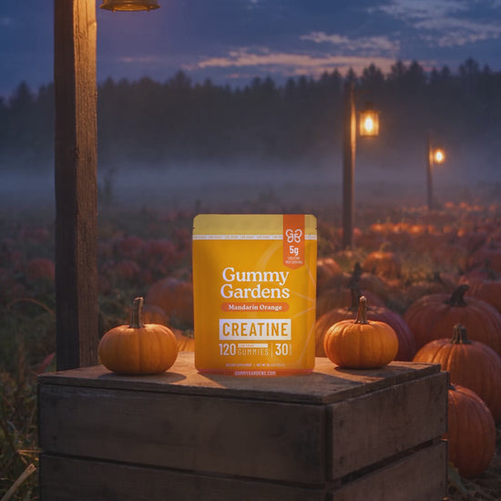 Gummy Gardens Mandarin Orange low sugar creatine gummies – Halloween video: 5g. No scoop. Watch. (hook-first cut)