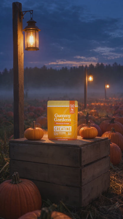 Gummy Gardens Mandarin Orange low sugar creatine gummies – Halloween video: 5g. No scoop. Watch. (hook-first cut)